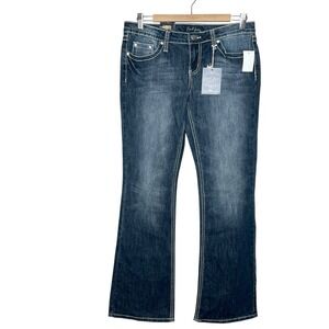 Earl Jeans Low Rise Bootcut Juniors Size 9 Y2K Studded Rhinestone Pockets Dark